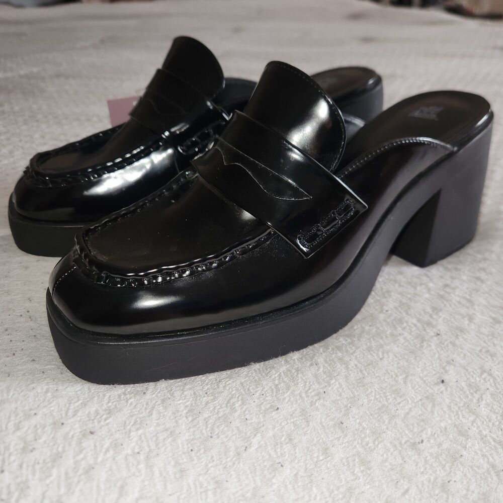 Wild Fable Womens Eileen Mule Heels Black Size 11 Chunky Patent Leather